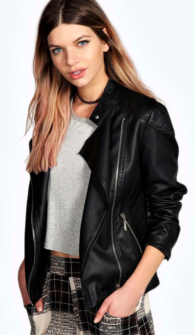 LINA QUILTED FAUX LEATHER BIKER JACKET
